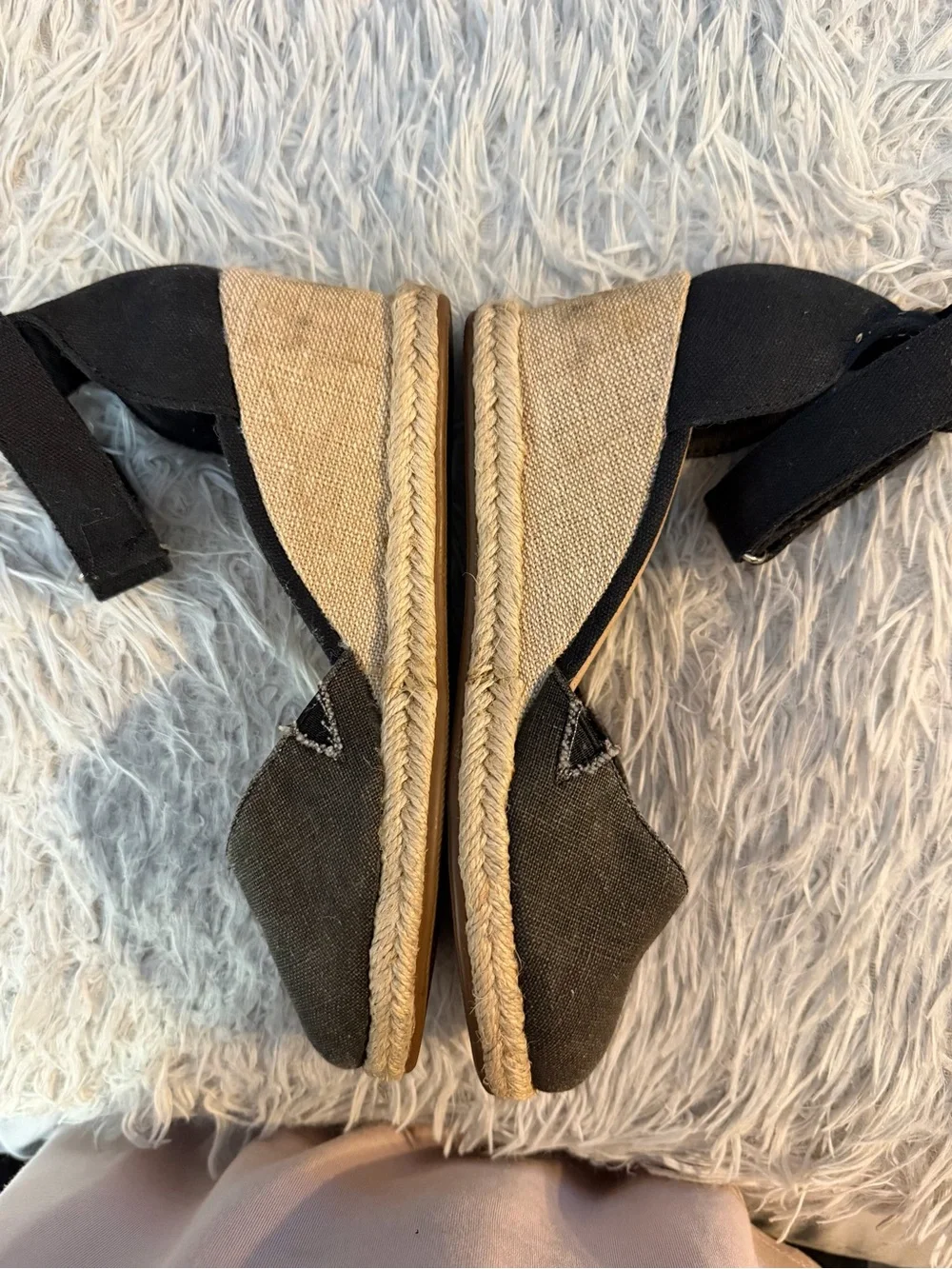 Sperry Black Canvas Espadrille Wedge Sandals with Ankle Strap